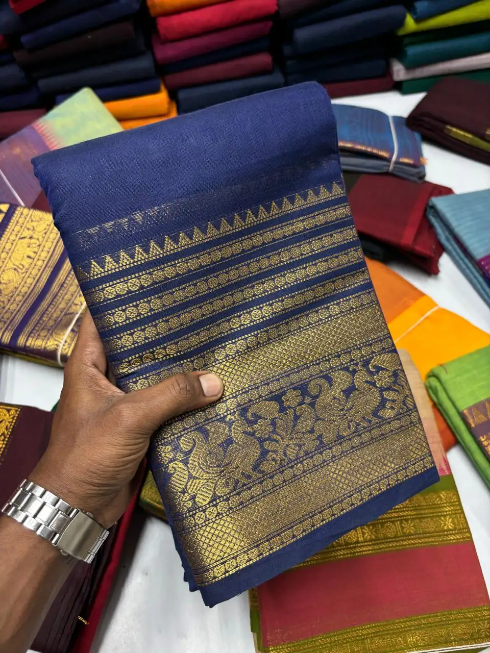 Royal Blue Kanchi Pure Cotton Saree